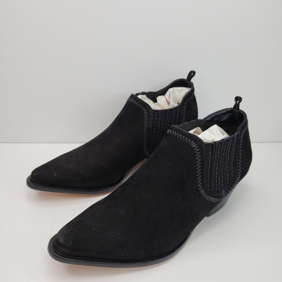 Schutz Jacqueline Black Suede Pointed Toe Low Western Pull On Ankle Boot Sz 8B - Picture 3 of 11